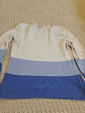 Talbots Women's Crewneck Sweater in Cream and Blue Stripes